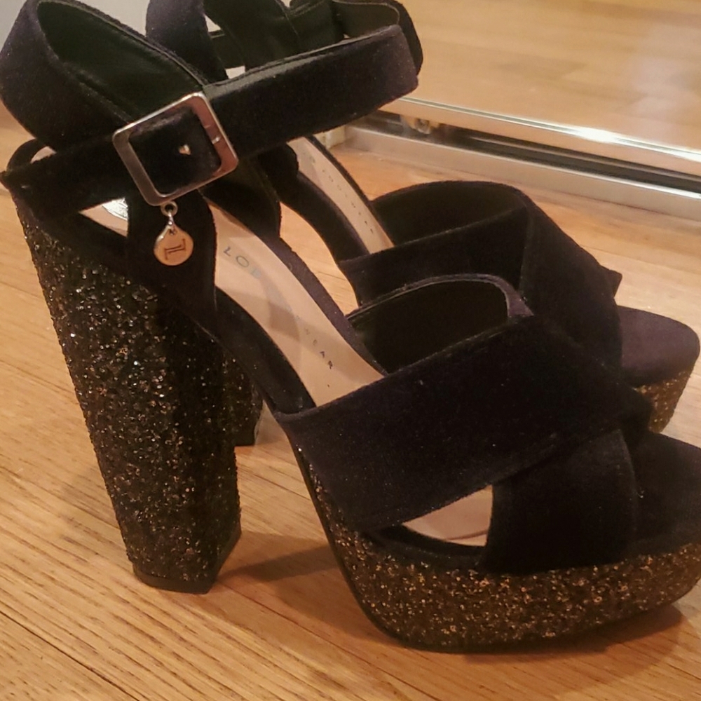 Black suede high heels